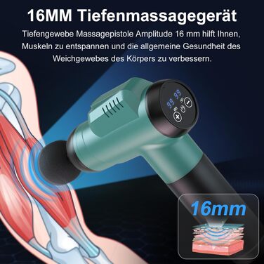 Перкусійний масажер Timiyou Massage Gun: 99 рівнів інтенсивності, до 9800 об/хв, 6 насадок, безшумний масажний пістолет для спини та шиї, Peacock Blue