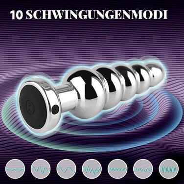 Вібратор для анального сексу AMAZBEE з дистанційним керуванням, 10 режимів, масажер простати, металевий дildo з 5 намистин