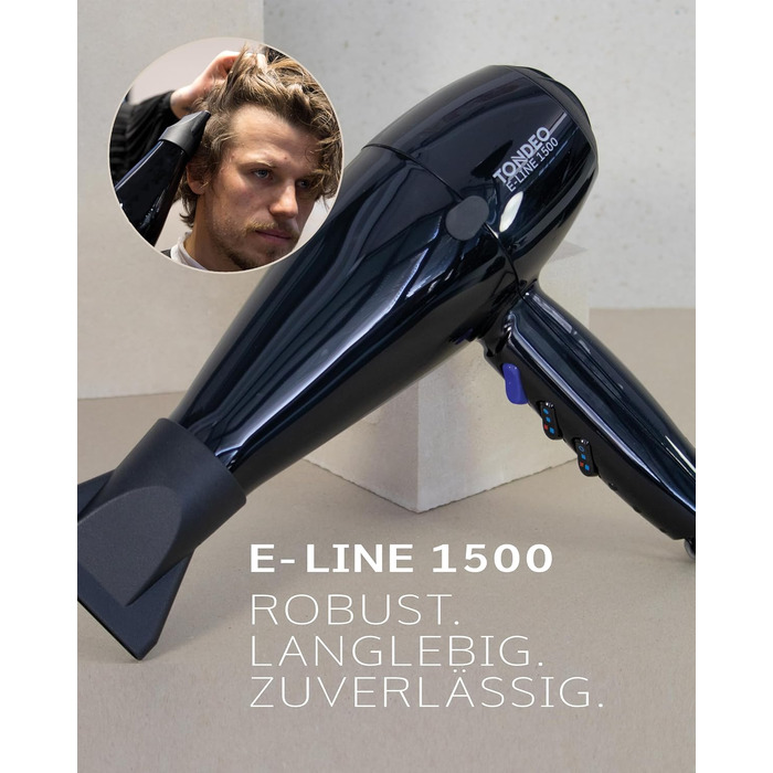 Професійний фен для волосся TONDEO E-LINE 1500, 3 температурні режими, кнопка холодного обдуву, поворотний шнур 3м
