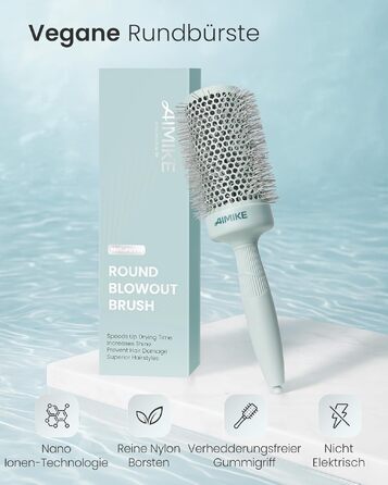 Кругла щітка для волосся AIMIKE NaturaVol 43 мм для об'єму та гладкості, професійна брашинг-щітка для фену (середня довжина волосся, шалфейний колір)