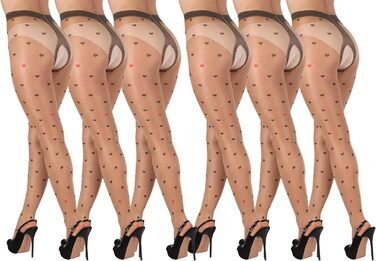 Шкарпетки-шкарпетки BANANAU з відкритим кроком та серцями, 20 Den (L, Daino/Nero - 6 шт.)