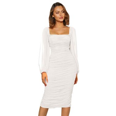 Сукня-боді Odizli жіноча елегантна міді з довгим рукавом, облягаюча, чорна (L, Білий)