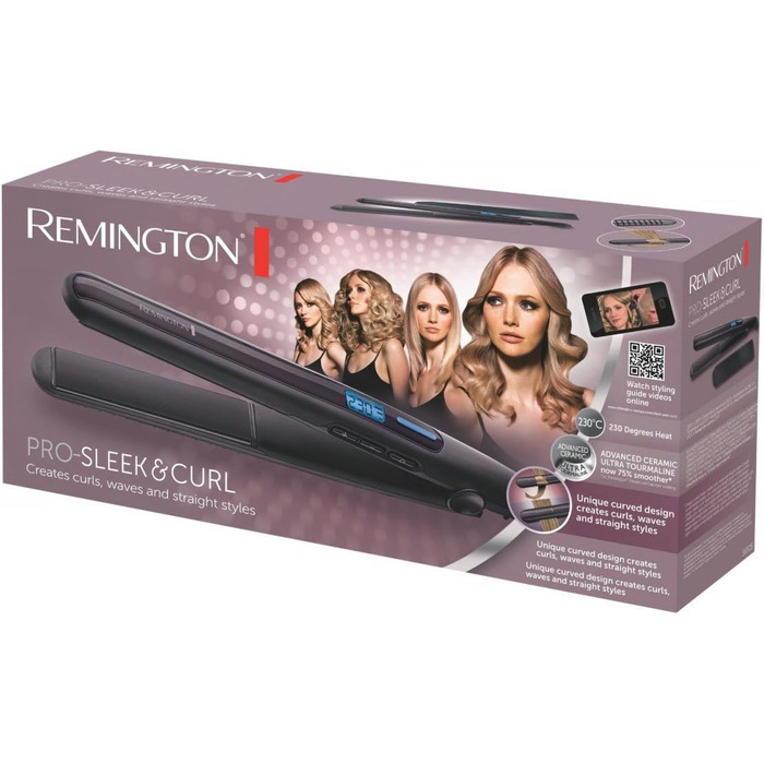 Випрямляч для волосся Remington Pro Sleek & Curl S6505 з ультра-турмаліновим керамічним покриттям, LCD-дисплеєм, 150-230°C, для випрямлення та створення локонів