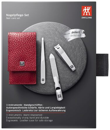 Набір для манікюру та педикюру ZWILLING (3 предмети), полірована нержавіюча сталь, шкіряний футляр, червоний