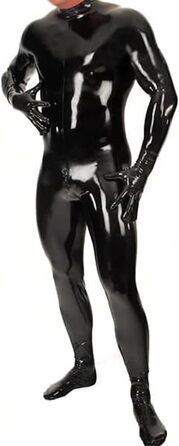 Латексний костюм-комбінезон YZPNBW для чоловіків: чорний фетиш-костюм з шкарпетками та рукавичками, блискавкою