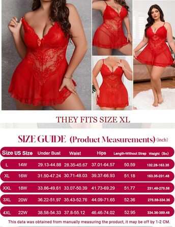 Babydoll з мереживом Alrovetoney для жінок великих розмірів: нічна сорочка, сукня-тедді, червоний колір, розмір XL