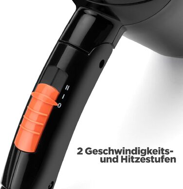 Складаний дорожній фен BaByliss Travel Folding 2000W з універсальною напругою, 2 режими температури та швидкості, чорний/помаранчевий, 5334E