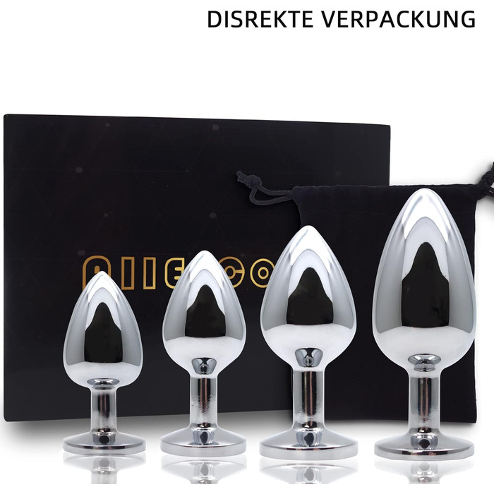 Набір анальних пробок (4 шт.) з металу, різних розмірів, для початківців, жінок, чоловіків, пар. Чорний колір.