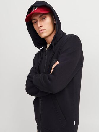 Чоловіча толстовка-худі на блискавці Jack & Jones Jjecorp Logo Sweat Zip Hood, чорна, розмір L