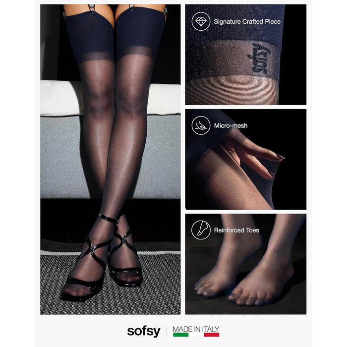 Шейкові мереживні панчохи Softy без силіконових гумок, 15 Den, темно-синій (S)