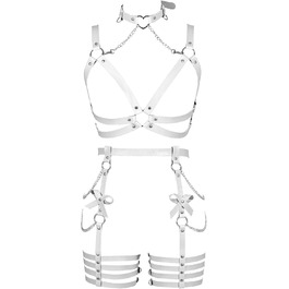 Жіночий шкіряний боді з ланцюжком BANSSGOTH, комплект стрінги, мереживо, для танців та свят (білий)