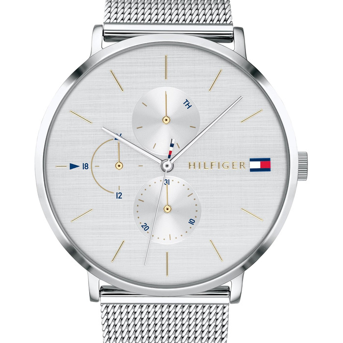 Жіночий багатофункціональний кварцовий годинник Tommy Hilfiger з 3 додатковими циферблатами, водонепроникність 3ATM, сріблястий колір, ремінець зі сталі або шкіри