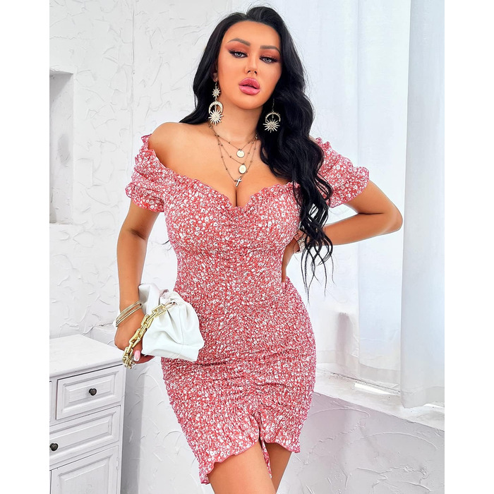 PRETTYGARDEN Сукня-бодіконклієва з короткими рукавами та шнурівкою, рожева (S)