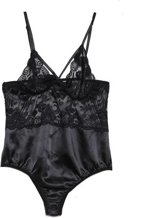 Бодір-костюми UIVHLW: прозорий чорний мереживний комплект з V-подібним вирізом, вирізаний крій, великі розміри (XXL)