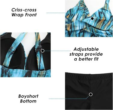 Двочастинний купальник Adigaber з пуш-ап, Tankini з шортами, спортивний (Синій павич, M)