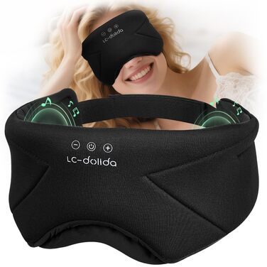 Маска для сну з Bluetooth-навушниками LC-dolida V5.4, 3D дихаюча бавовняна маска для очей з мікрофоном, миюча, для подорожей, йоги та медитації (Чорна)