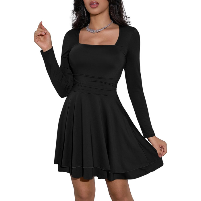 Чорне міні-плаття Cicy Bell з квадратним вирізом та рюшами, XXL