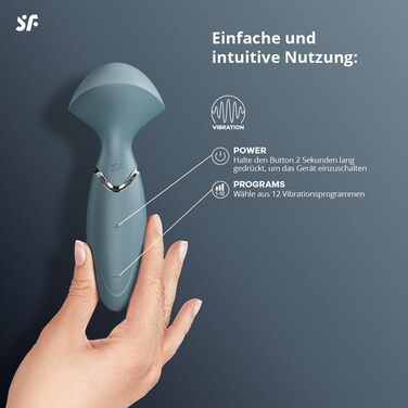Вібраційний масажер Satisfyer Mini Wand-er | 12 програм вібрації | Водостійкий (IPX7) | Медичний силікон | Інтимний масажер для жінок | Граювальний секс-іграшка | Універсальний розмір (Сірий)
