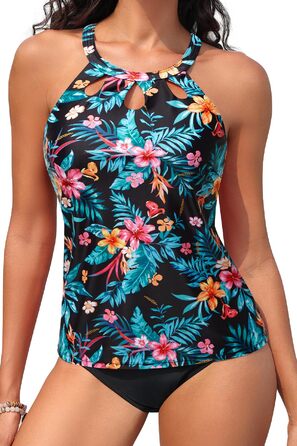 Танкіні купальник жіночий Yonique (M, Midnight Hibiscus)