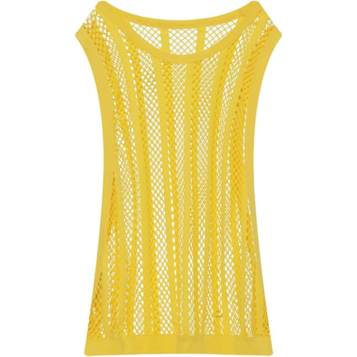 Чоловіча сітчаста майка з смугами, прозора, без рукавів, з вирізами, сітка, зелена (M, жовта)