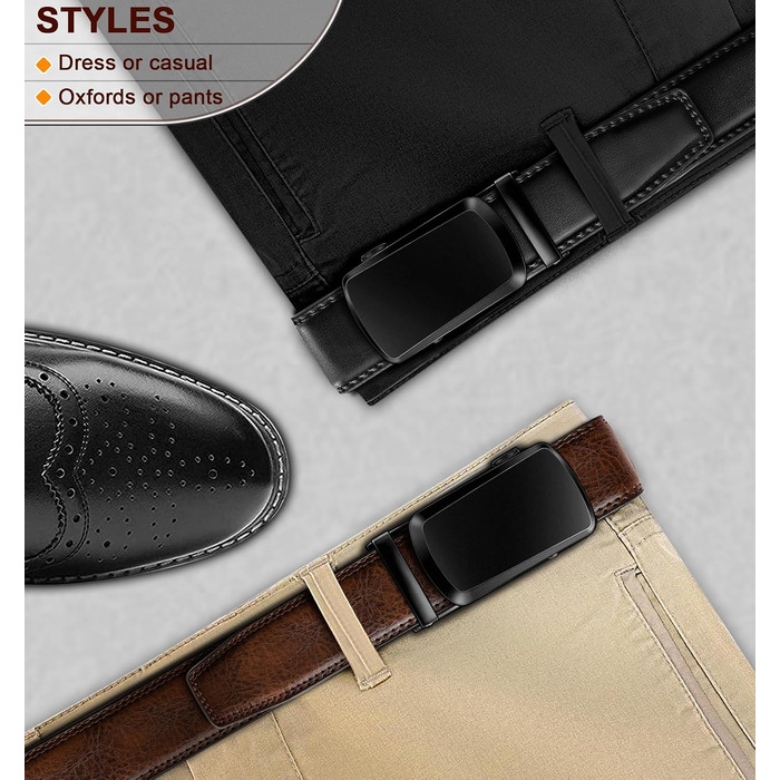 Набір шкіряних чоловічих ременів KEMISANT (2 шт), автоматична пряжка, ширина 35 мм, регульований розмір 115 см, колір чорний та темно-коричневий