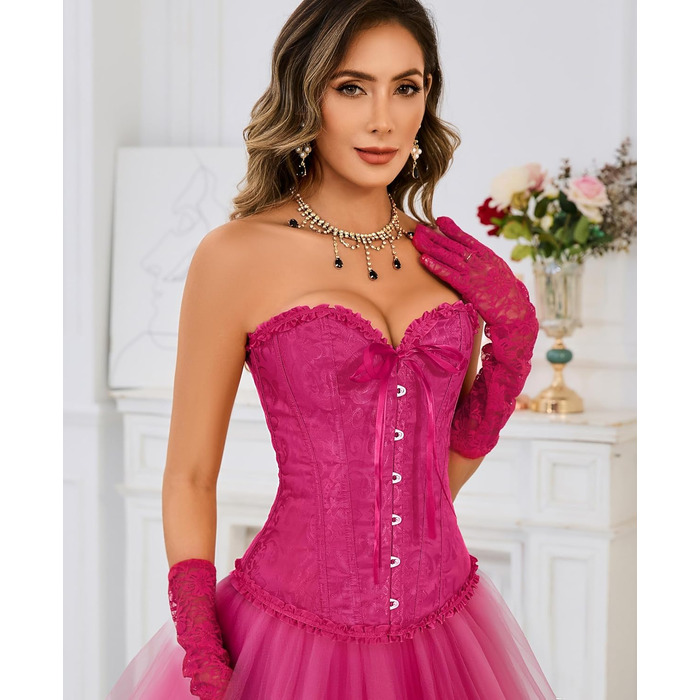 Корсет-бра XZQTIIVE для жінок, готичний корсет з мереживом, топ-бюстгальтер (XS, рожевий кармінний колір)