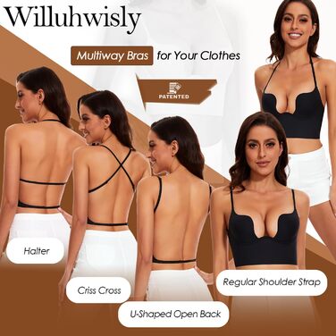 Жіночий бюстгальтер Willuhwisly без спинки, з регульованими положеннями, глибокий виріз, безшовний, трансформуючий, чорний (85C)