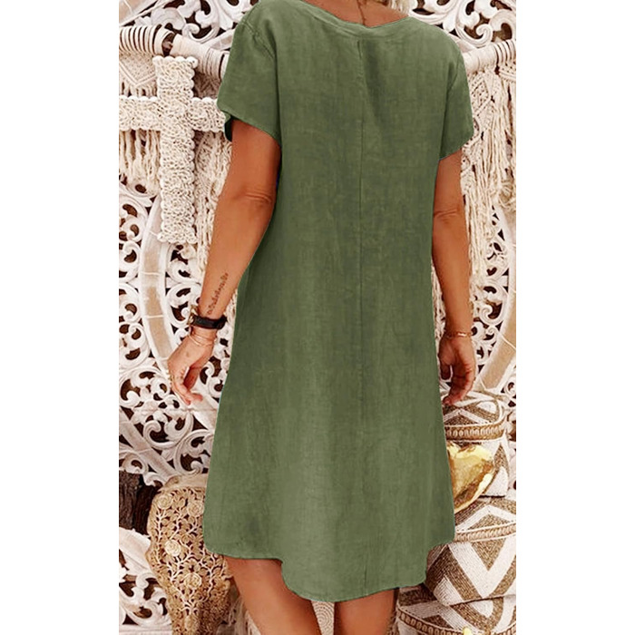 Сукня Tincini Soerkleid льон, повсякденна, V-подібний виріз, трапеція, пляжна, темно-зелена, розмір XXL