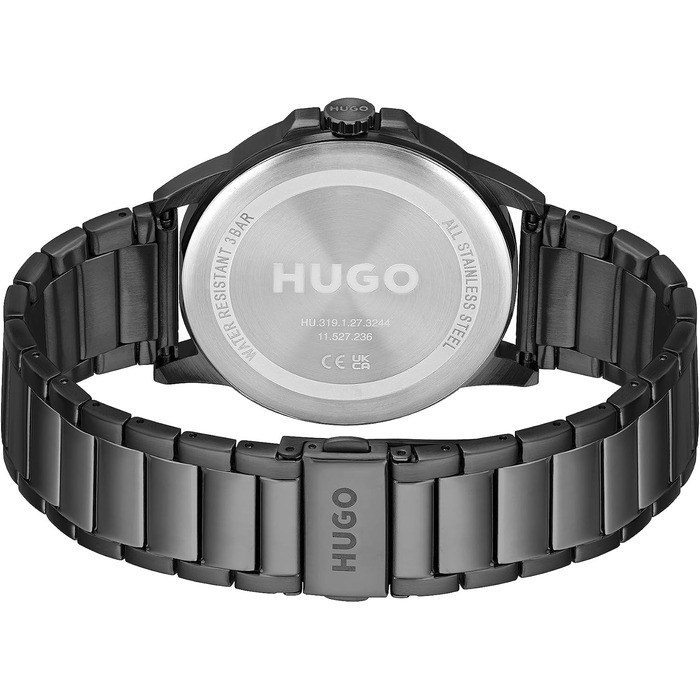 Чоловічий аналоговий кварцовий годинник HUGO First Collection, чорний сталевий ремінець