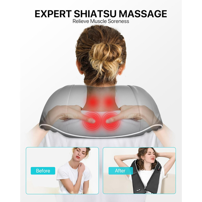 Масажер для шиї та плечей Shiatsu з інфрачервоним підігрівом, 3D електричний масажер для спини та шиї (подарунковий варіант)