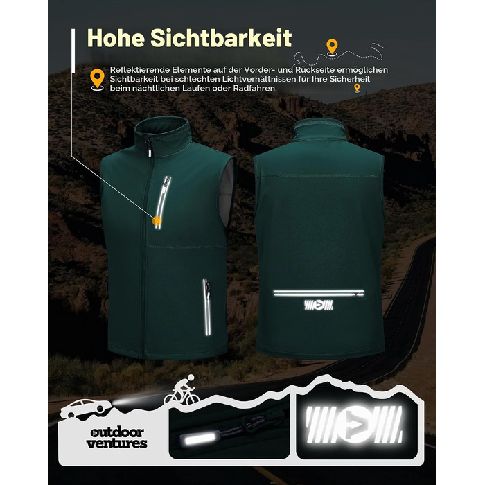Чоловічий жилет Softshell Outdoor Ventures для велосипеда та активного відпочинку, водонепроникний (XL, темно-зелений)