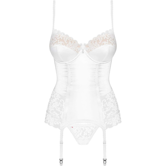 Сексуальний комплект спідньої білизни Obsessive: мереживний корсет-бра та стрінг (S-M, білий)