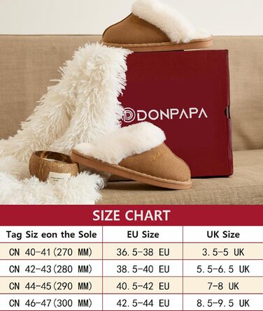 Зимові домашні капці Donpapa унісекс з ефектом пам'яті (Memory Foam) та штучним хутром, колір каштановий, розмір 38.5/40 EU