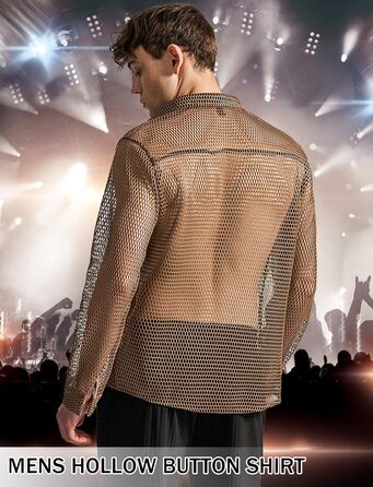 Чоловіча прозора сітчаста сорочка AIEOE: літня, мереживна, з довгим рукавом, для фестивалів, клубів, вечірок, костюм, коричневий