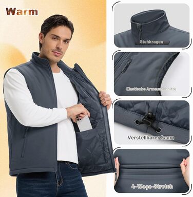 Чоловічий жилет Outdoor Ventures Softshell з утеплювачем: водовідштовхуючий, вітрозахисний та дихаючий жилет для велоспорту, бігу та походів (Темно-сірий, 3XL)