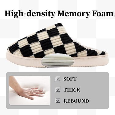 М'які домашні капці Guyarns у формі хмаринки з ефектом пам'яті (Memory Foam), плюшеві та протиковзкі, в клітинку, чорні, розмір 38/39 EU