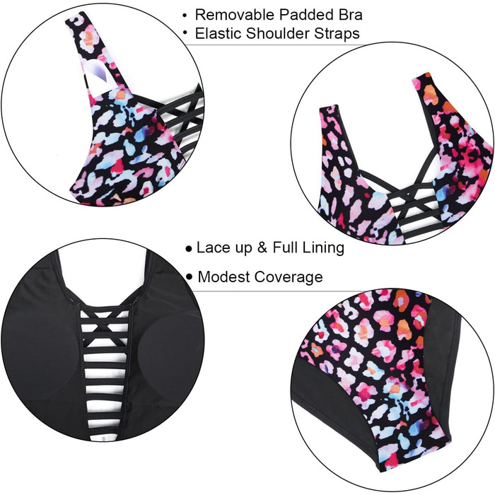 Світшотний купальник Aqua Eve для жінок з глибоким V-подібним вирізом та вирізами, неонове леопардове забарвлення (XL)