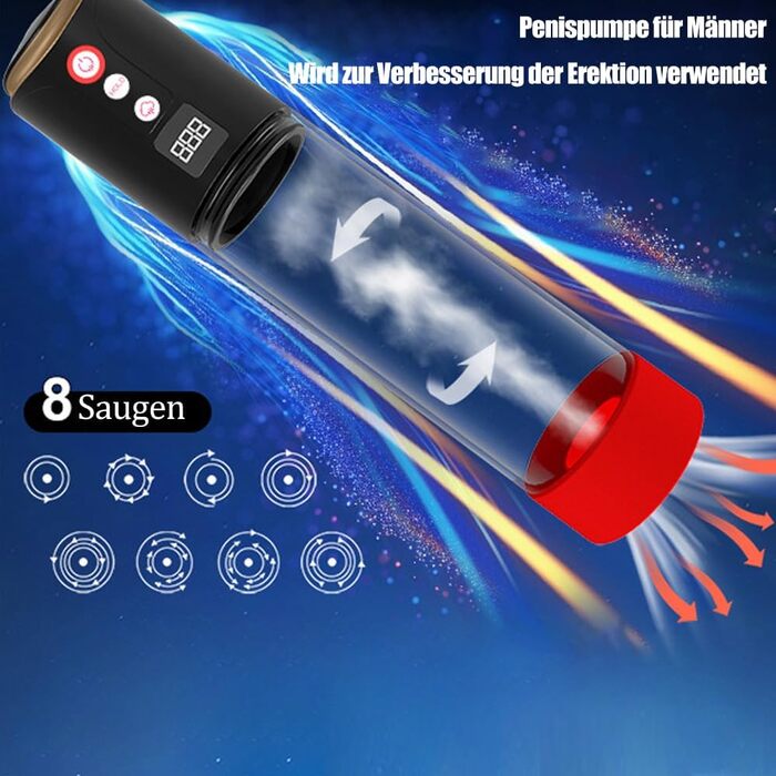 Електрична пеніс-насос Kuaecr для чоловіків: 8 режимів, 2 насадки, подовження ерекції, USB-зарядка