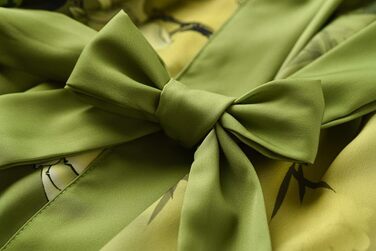 Шовковий халат-кімоно Ledamon для жінок, 100% шовк, класичний квітковий халат, нічна сорочка (один розмір, зелений/жовтий)