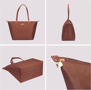 Жіноча сумка-шопер Tote Bag великого розміру, водонепроникна нейлонова сумка на плече з блискавкою, складана сумка для роботи, навчання, покупок та подорожей (Іржаво-коричнева)