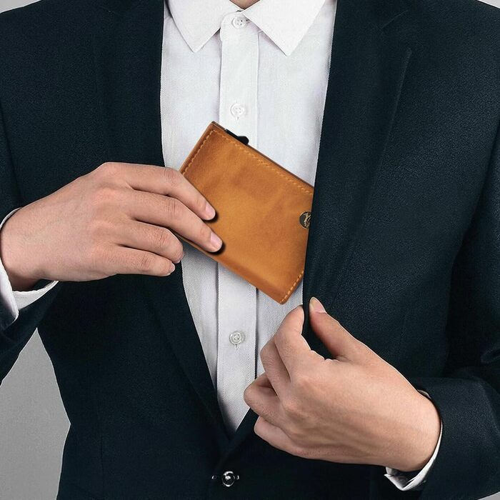 Шкіряний картхолдер Fa.Volmer POP-UP з монетницею та RFID захистом для чоловіків та жінок, колір коньячний