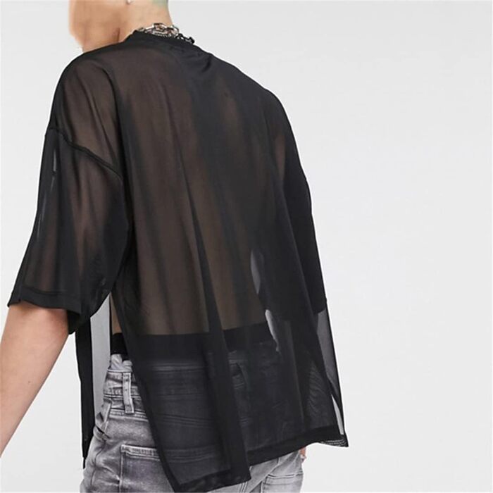 Чоловіча футболка Mesh - сексуальна, з короткими рукавами, прозора, для нічного клубу, вечірки, стильна