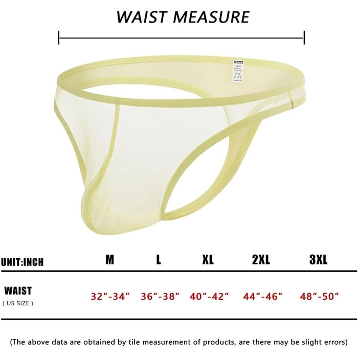 Сліп BIATWOWR для чоловіків, труси-сліпи з прозорого матеріалу, сексуальна білизна (XXL, жовтий)