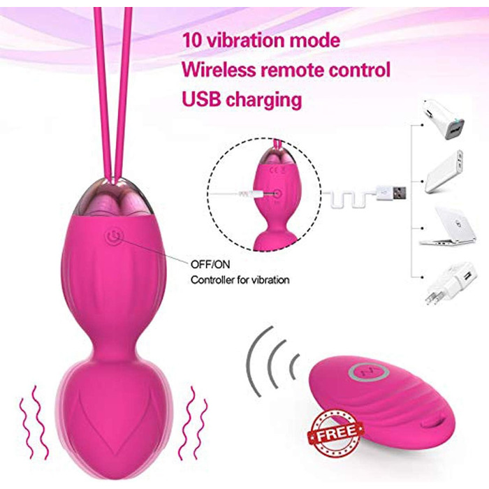 Тренування м'язів тазу для жінок з пультом дистанційного керування, набір Kegel Ball, багато режимів, силіконові м'ячі для контролю сечовипускання та вправ для м'язів тазу (рожевий)