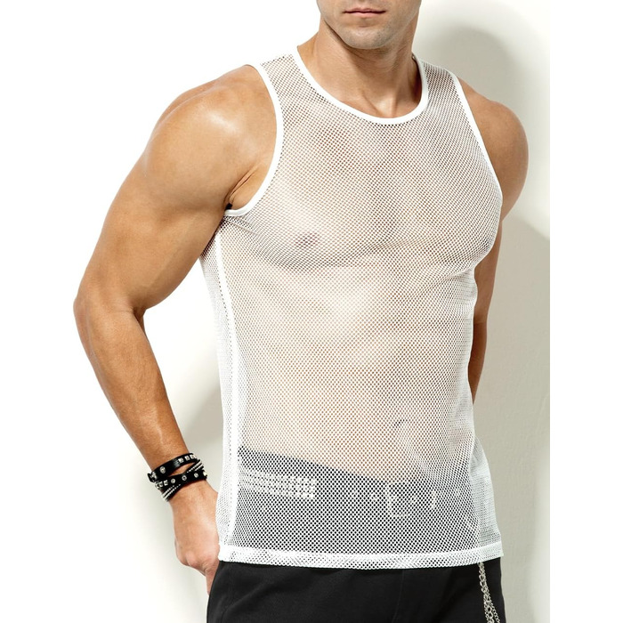 Чоловіча сітчаста майка Casey Kevin Herren Netz Tank Tops, прозора сорочка з круглою горловиною, Cubwear (M, білий)