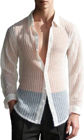 Чоловіча сітчаста сорочка Foweknow з паєтками, прозора, довгі рукави, для клубів, біла