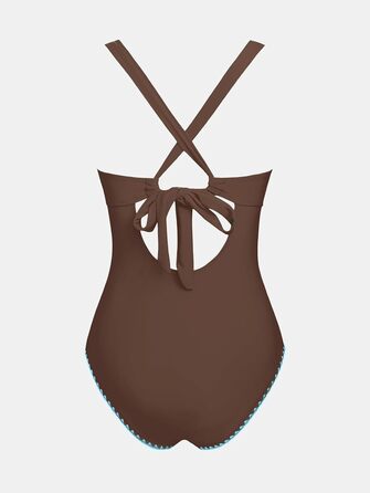 CUPSHE купальник цілісний з V-подібним вирізом, з драпіруванням, регульовані бретелі, перехресні зав'язки, коричневий petrol (XS)