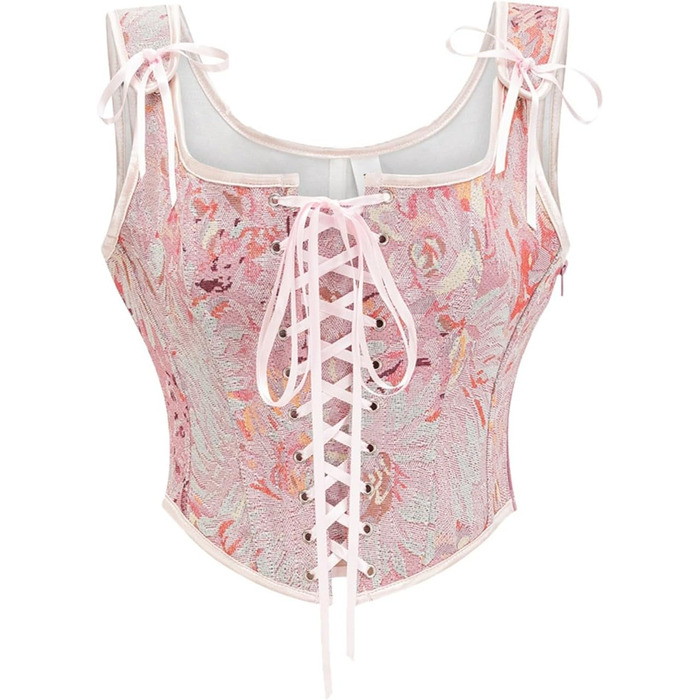 Жіноче корсетне бюстєль у стилі вінтаж з кісточками, великий розмір, брокат, сатин, квітка, талія, корсет, бюстєль, 110-lisddf-a-рожевий S