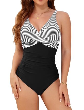 Купальник жіночий суцільний з V-подібним вирізом Push Up, купальник монокіні, ретро стиль, великі розміри (A, M)