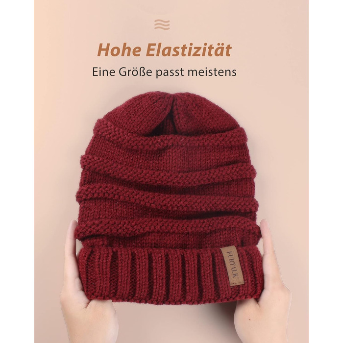 Жіноча в'язана шапка-біні FURTALK Slouch Beanie у стилі стрітстайл, тепла зимова шапка грубой в'язки, м'яка, червона (один розмір)